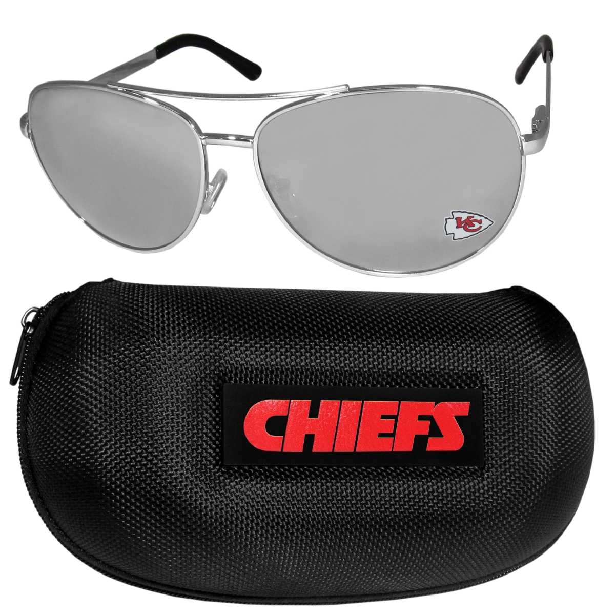 Picture of Siskiyou FASG045HC Unisex NFL Kansas City Chiefs Aviator Sunglasses & Zippered Carrying Case - One Size