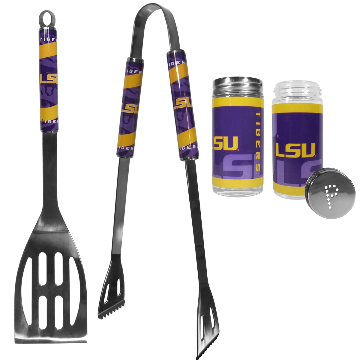 Picture of Siskiyou C2BQ43TSP Unisex NCAA LSU Tigers 2 Piece BBQ Set with Tailgate Salt & Pepper Shaker - One Size