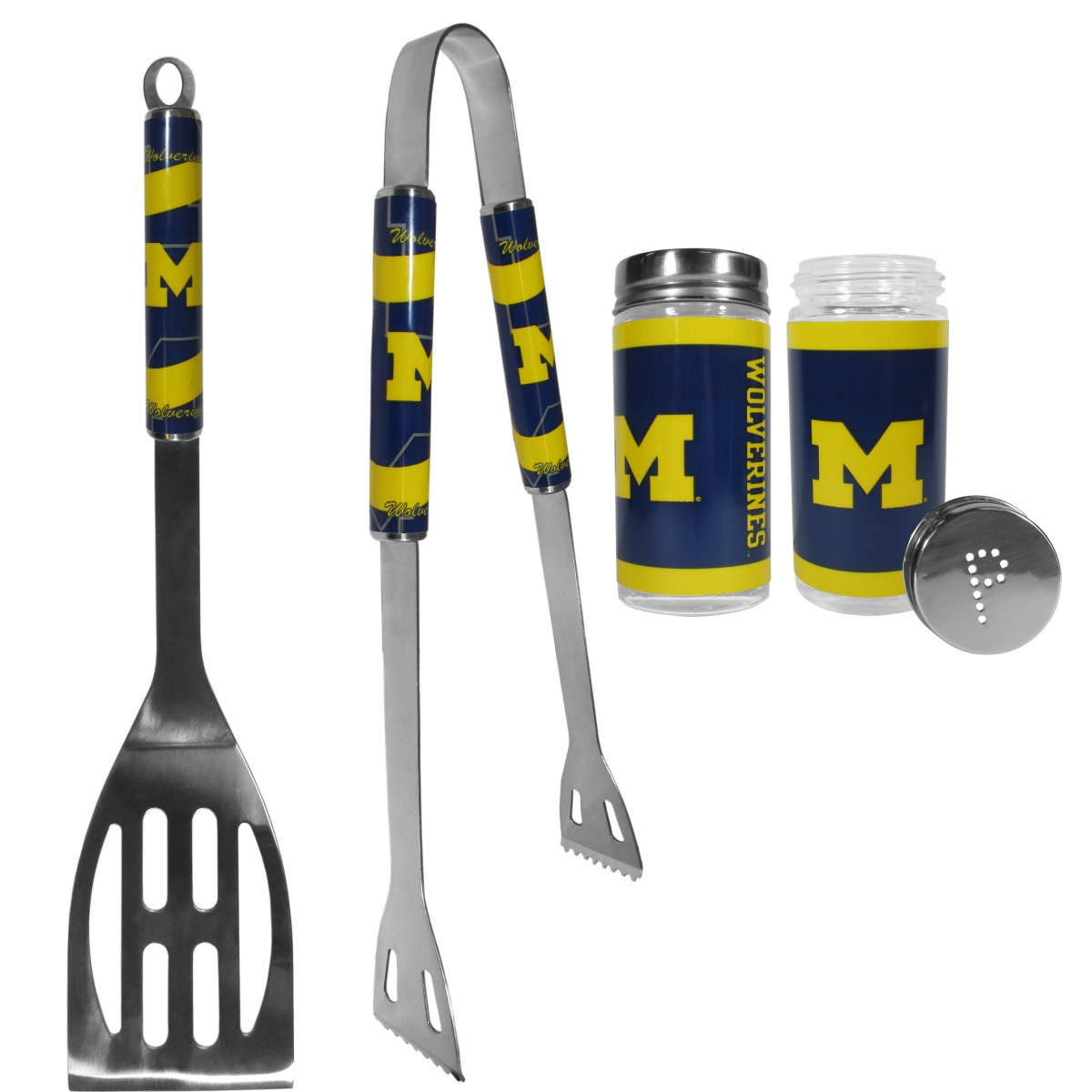 Picture of Siskiyou C2BQ36TSP Unisex NCAA Michigan Wolverines 2 Piece BBQ Set with Tailgate Salt & Pepper Shaker - One Size