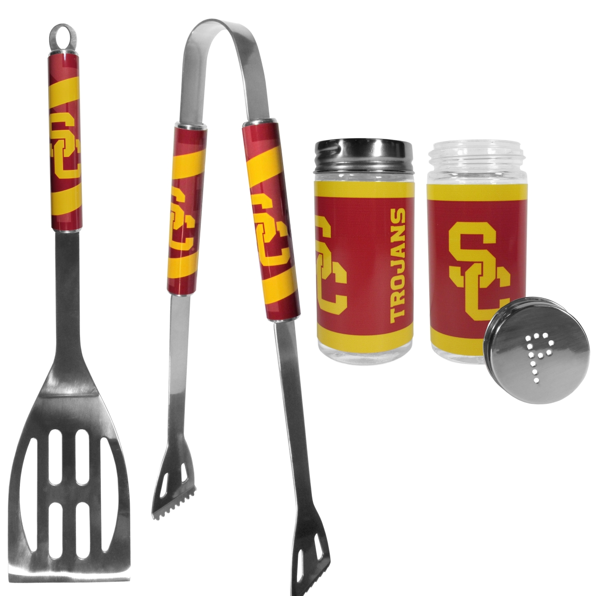 Siskiyou C2BQ53TSP Unisex NCAA USC Trojans 2 Piece BBQ Set with Tailgate Salt & Pepper Shaker - One Size