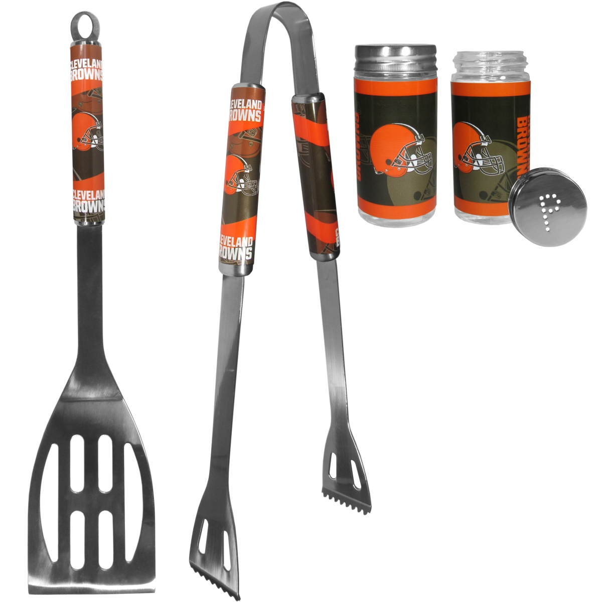 Picture of Siskiyou F2BQ025TSP Unisex NFL Cleveland Browns 2 Piece BBQ Set with Tailgate Salt & Pepper Shaker - One Size