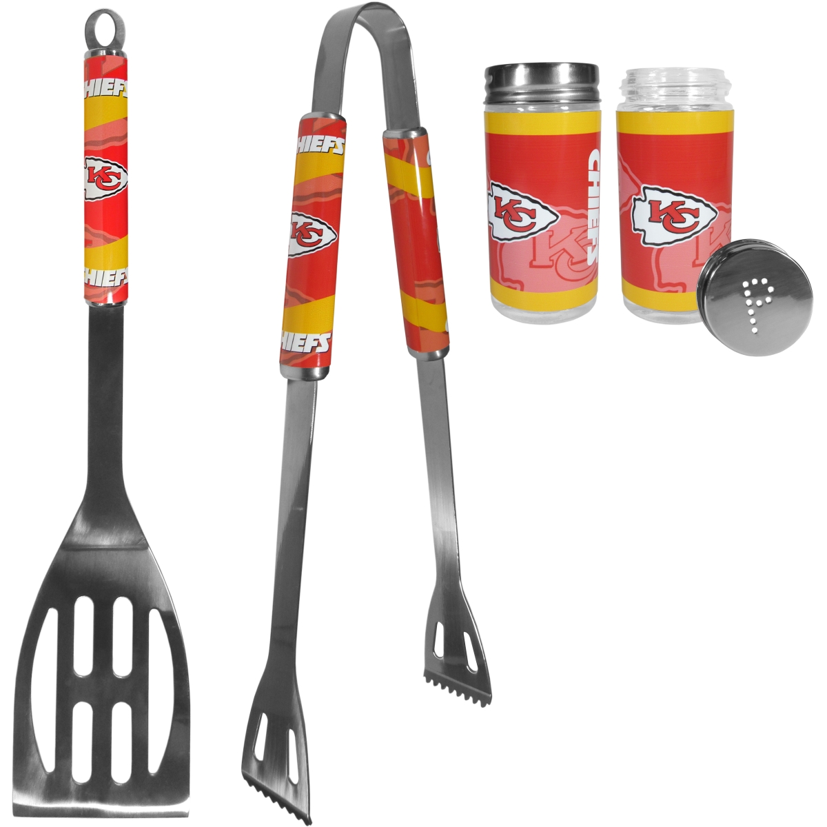 Picture of Siskiyou F2BQ045TSP Unisex NFL Kansas City Chiefs 2 Piece BBQ Set with Tailgate Salt & Pepper Shaker - One Size