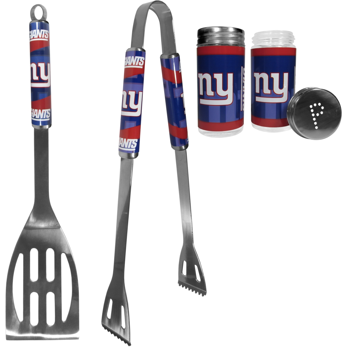 Picture of Siskiyou F2BQ090TSP Unisex NFL New York Giants 2 Piece BBQ Set with Tailgate Salt & Pepper Shaker - One Size