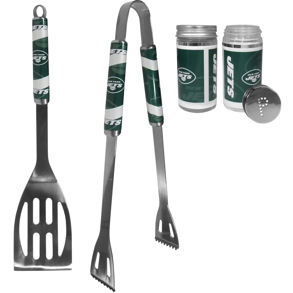 Picture of Siskiyou F2BQ100TSP Unisex NFL New York Jets 2 Piece BBQ Set with Tailgate Salt & Pepper Shaker - One Size