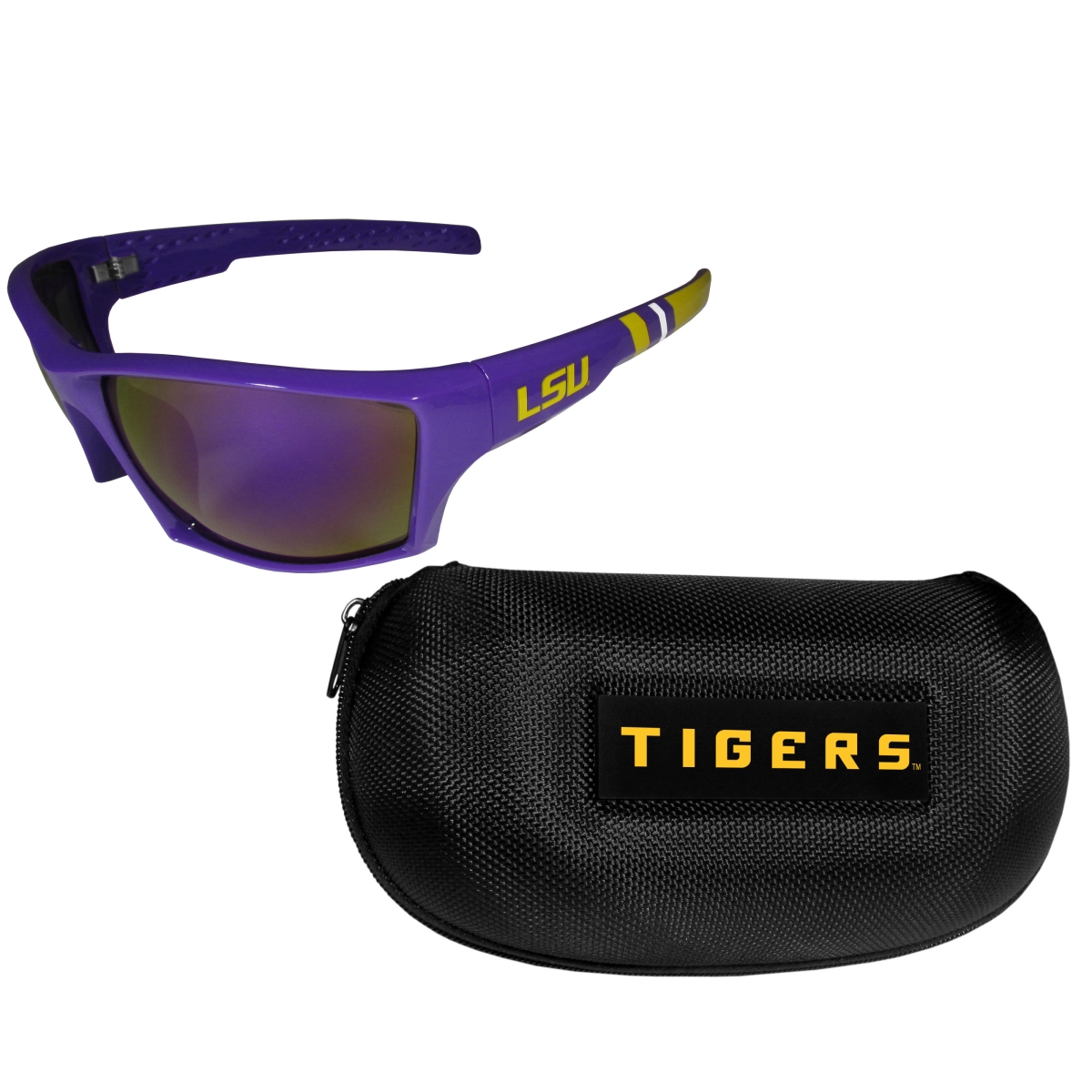 Siskiyou CESG43CP Unisex NCAA LSU Tigers Edge Wrap Sunglass & Case Set - One Size