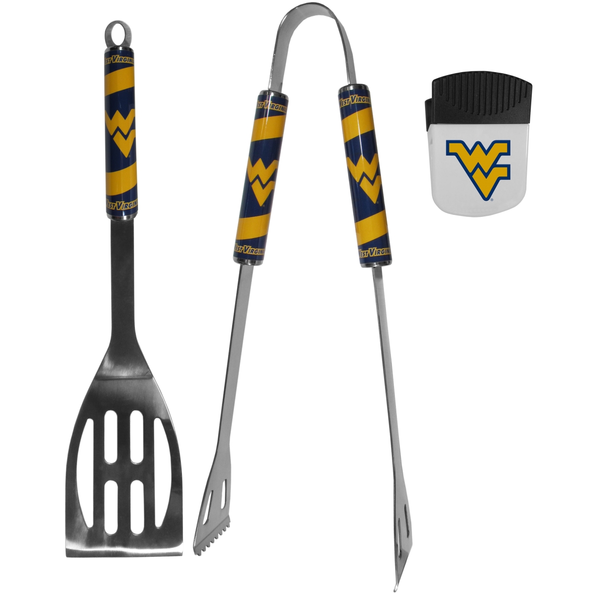 Picture of Siskiyou C2BQ60PMC Unisex NCAA West Virginia Mountaineers 2 Piece BBQ Set & Chip Clip - One Size