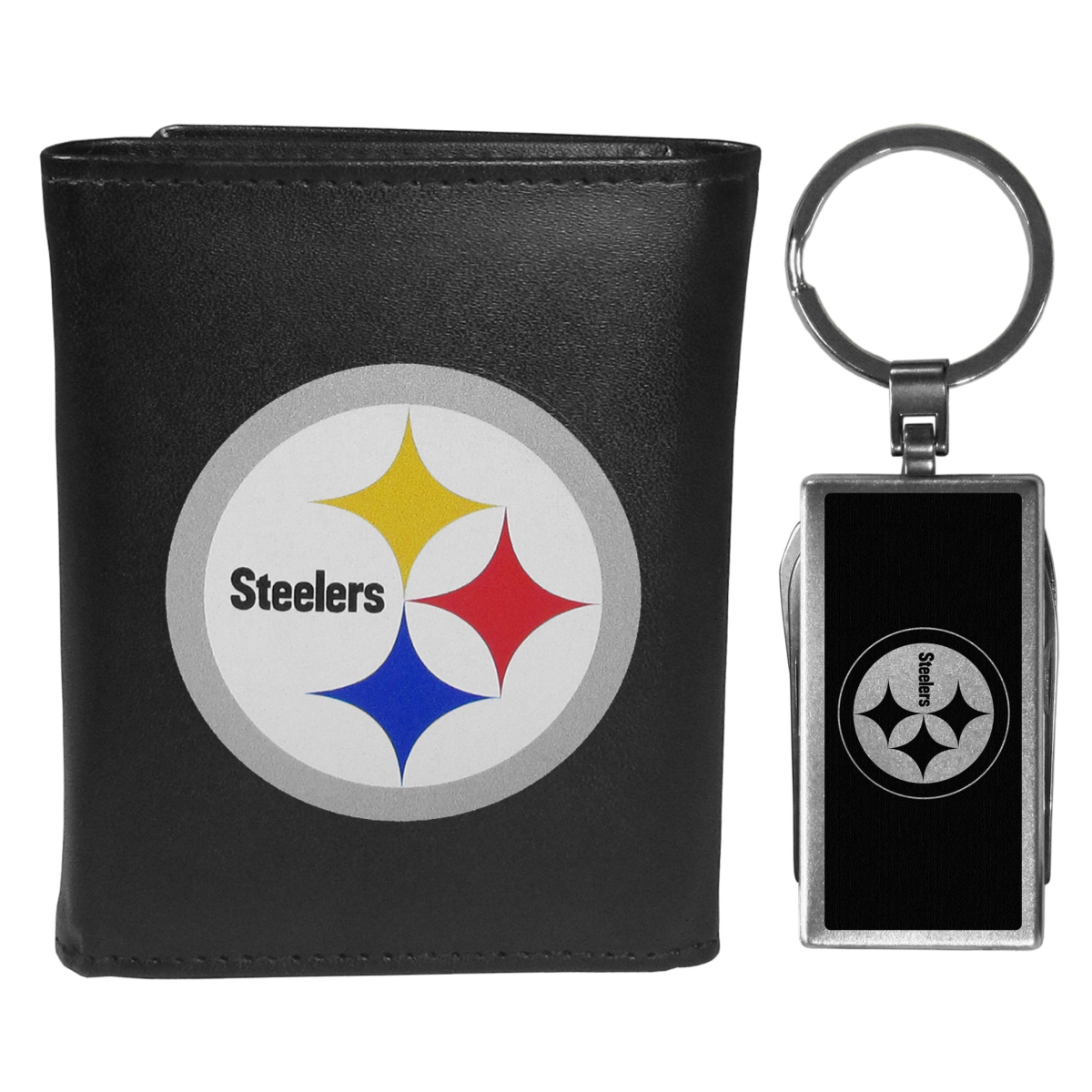 Siskiyou FLTR160MTB Male NFL Pittsburgh Steelers Leather Tri-fold Wallet & Multi-tool Key Chain