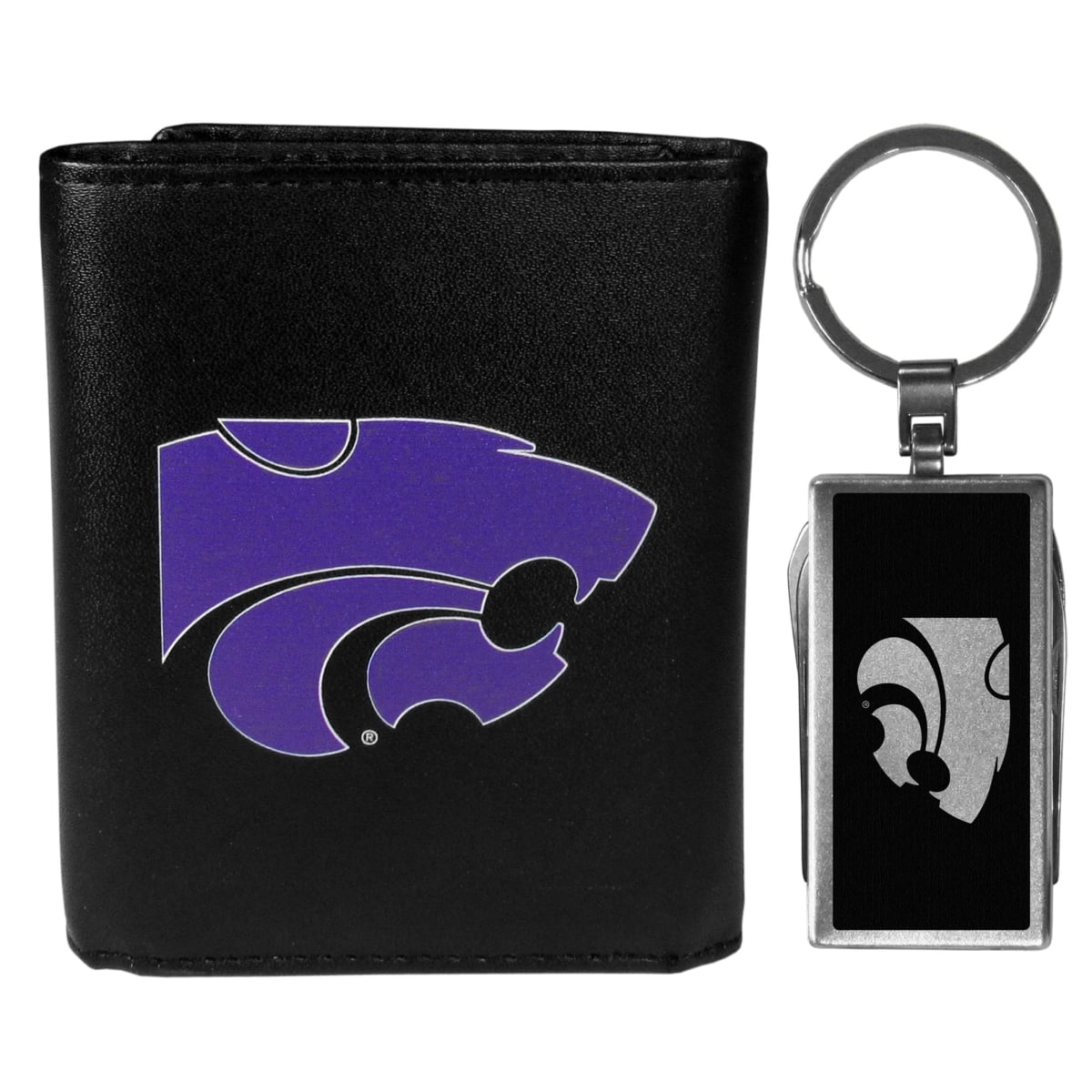 Siskiyou CTRL15MTB Male NCAA Kansas State Wildcats Tri-fold Wallet & Multi-tool Key Chain, Black