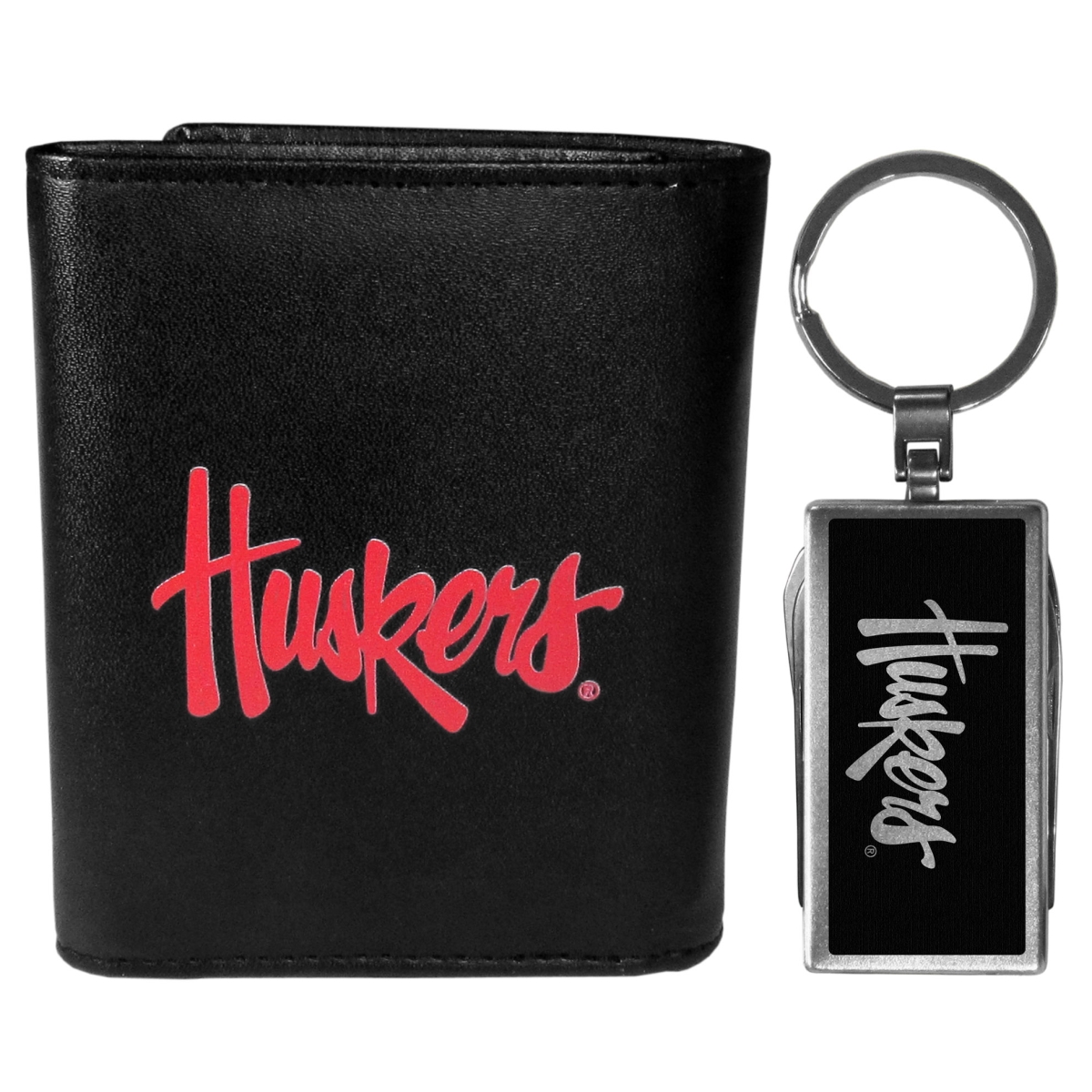 Siskiyou CTRL3MTB Male NCAA Nebraska Cornhuskers Tri-fold Wallet & Multi-tool Key Chain, Black