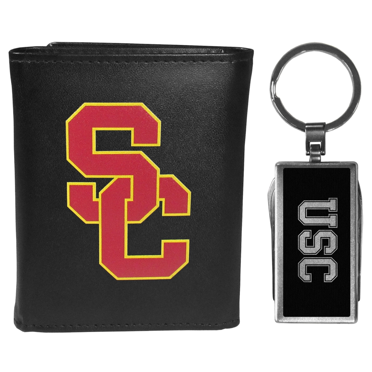 Siskiyou CTRL53MTB Male NCAA USC Trojans Tri-fold Wallet & Multi-tool Key Chain, Black