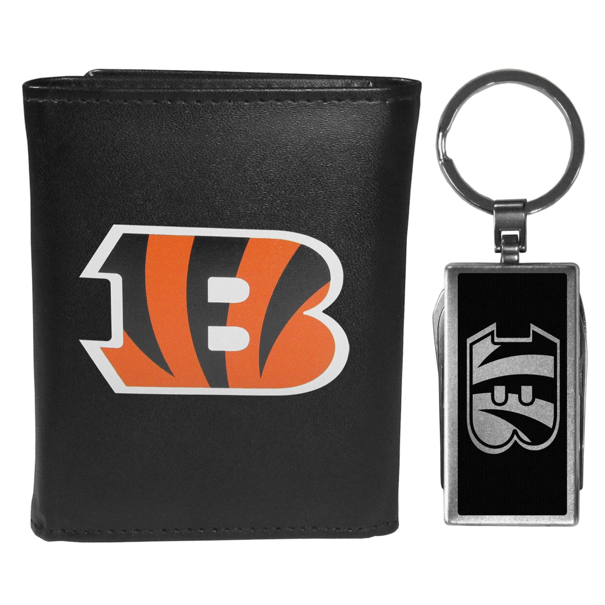 Siskiyou FTRL010MTB Male NFL Cincinnati Bengals Tri-fold Wallet & Multi-tool Key Chain, Black