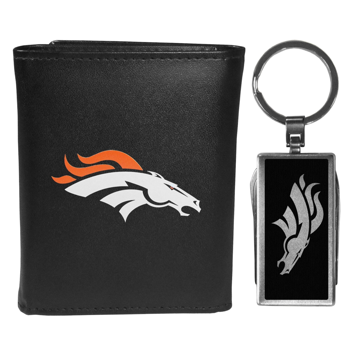 Siskiyou FTRL020MTB Male NFL Denver Broncos Tri-fold Wallet & Multi-tool Key Chain, Black