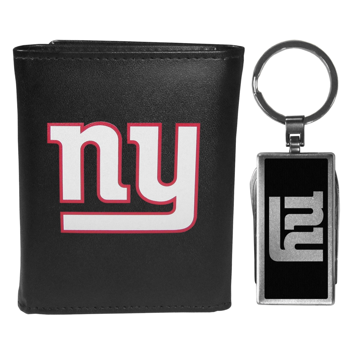 Siskiyou FTRL090MTB Male NFL New York Giants Tri-fold Wallet & Multi-tool Key Chain, Black