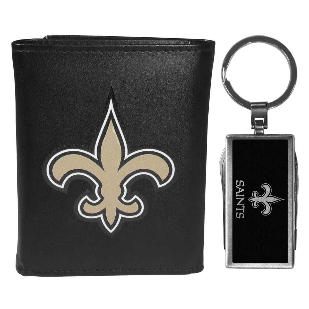 Siskiyou FTRL150MTB Male NFL New Orleans Saints Tri-fold Wallet & Multi-tool Key Chain, Black