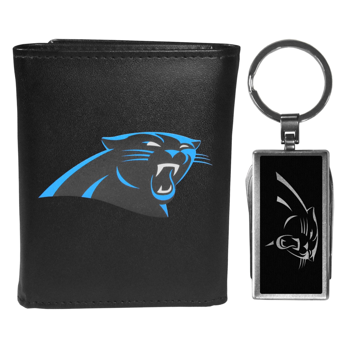 Siskiyou FTRL170MTB Male NFL Carolina Panthers Tri-fold Wallet & Multi-tool Key Chain, Black