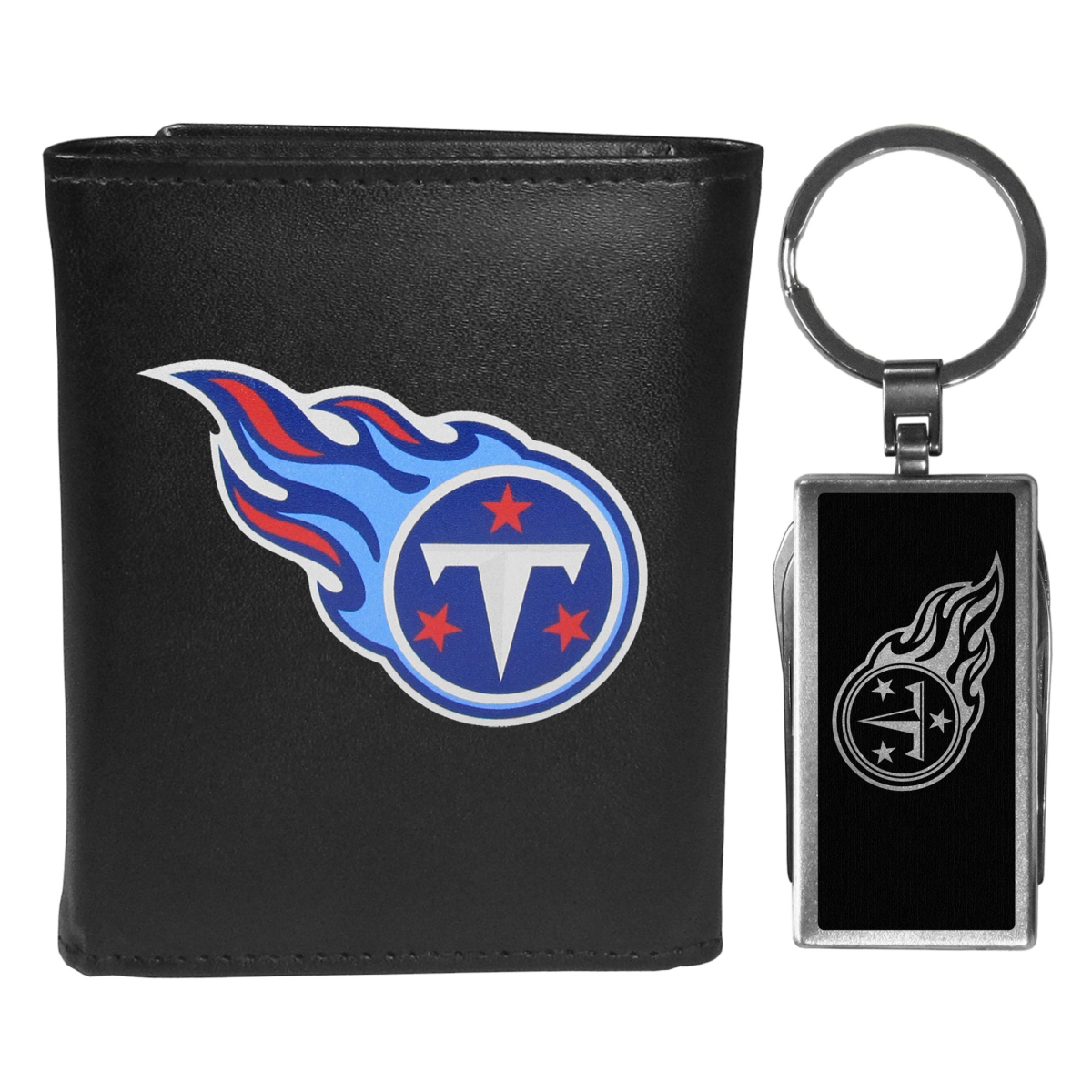 Siskiyou FTRL185MTB Male NFL Tennessee Titans Tri-fold Wallet & Multi-tool Key Chain, Black