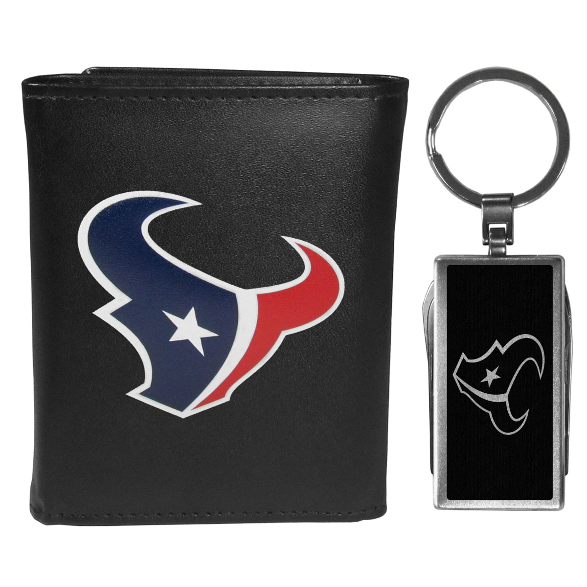 Siskiyou FTRL190MTB Male NFL Houston Texans Tri-fold Wallet & Multi-tool Key Chain, Black