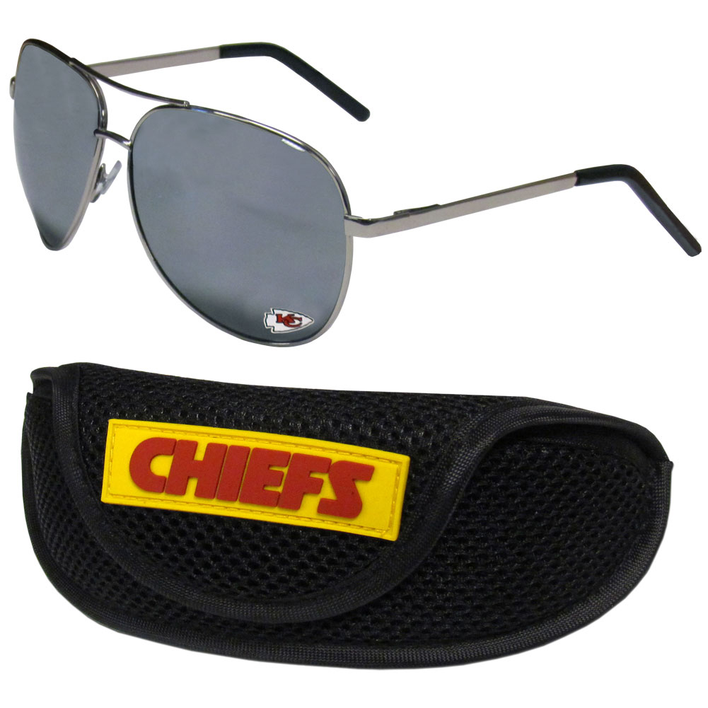 Picture of Siskiyou FASG045SC Unisex NFL Kansas City Chiefs Aviator Sunglasses & Sports Case - One Size