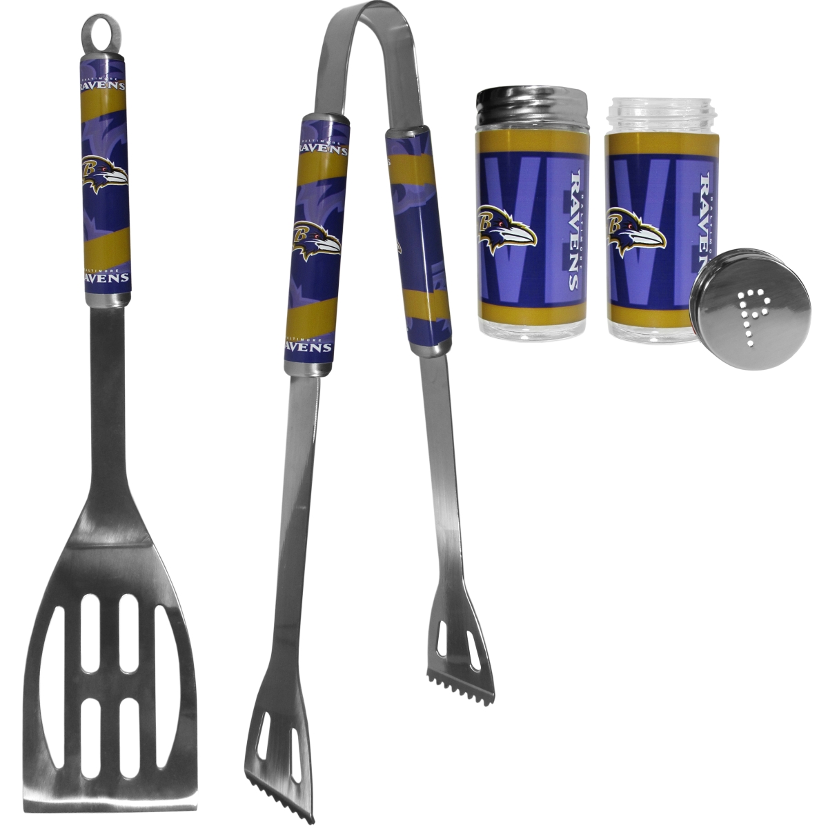 Siskiyou F2BQ180TSP Unisex NFL Baltimore Ravens 2 Piece BBQ Set with Tailgate Salt & Pepper Shaker - One Size