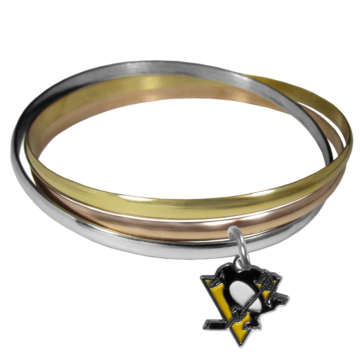 Picture of Siskiyou HBTB100 Female NHL Pittsburgh Penguins Tri-color Bangle Bracelet - One Size