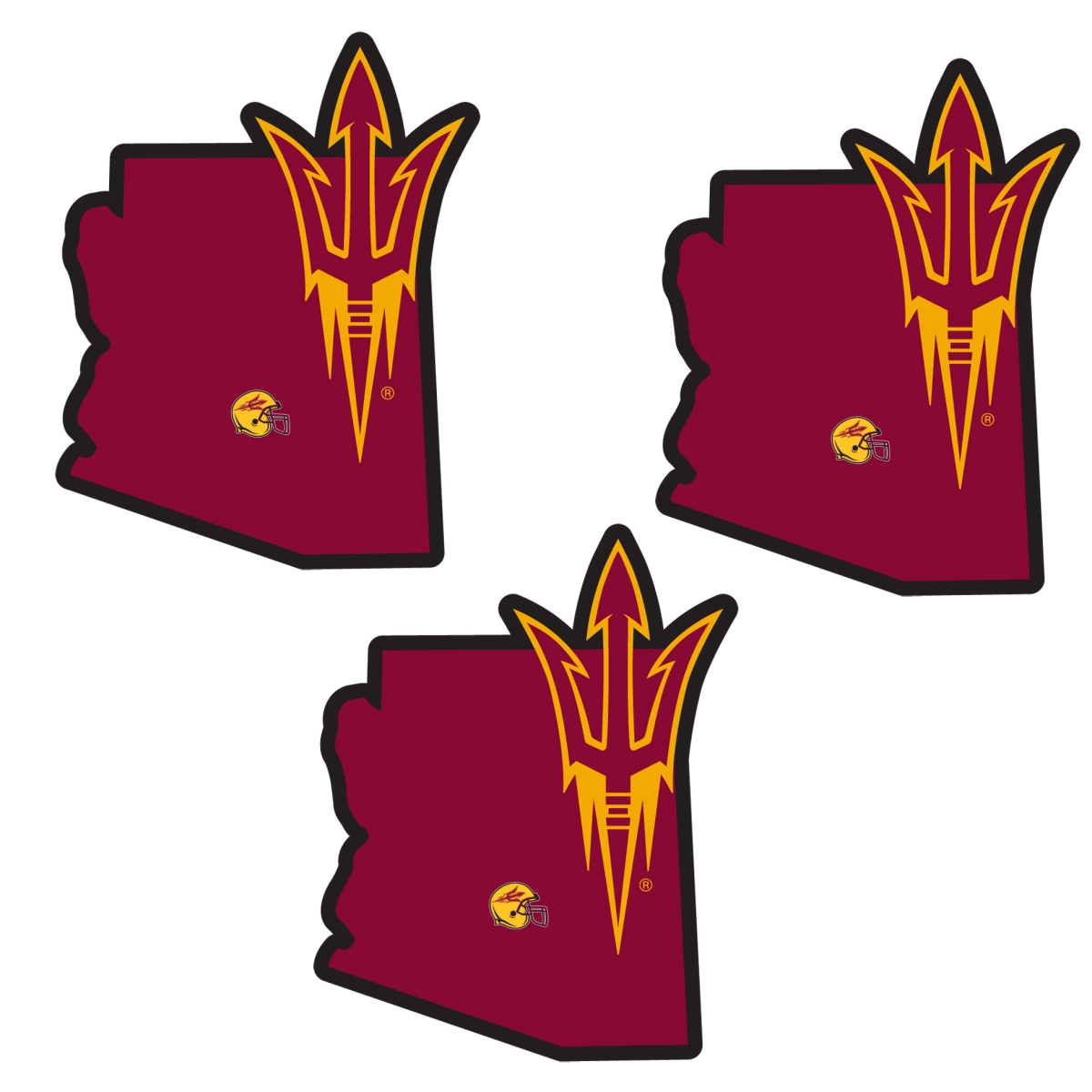 Siskiyou C3HSD68 Unisex NCAA Arizona State Sun Devils Home State Decal - One Size - Pack of 3