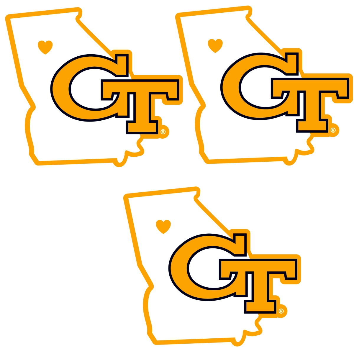 Siskiyou C3HSD44 Unisex NCAA Georgia Tech Yellow Jackets Home State Decal - One Size - Pack of 3