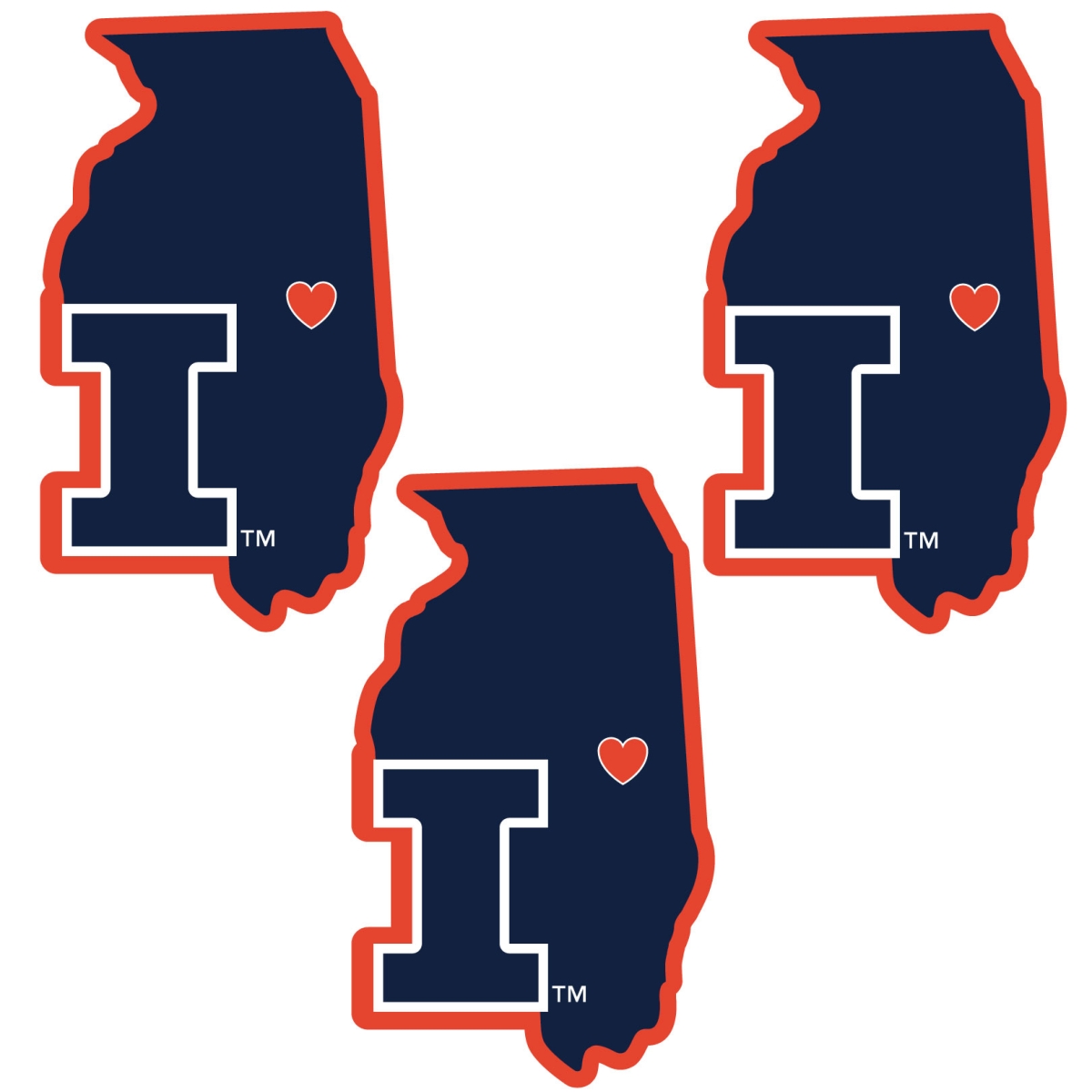 Siskiyou C3HSD55 Unisex NCAA Illinois Fighting Illini Home State Decal - One Size - Pack of 3