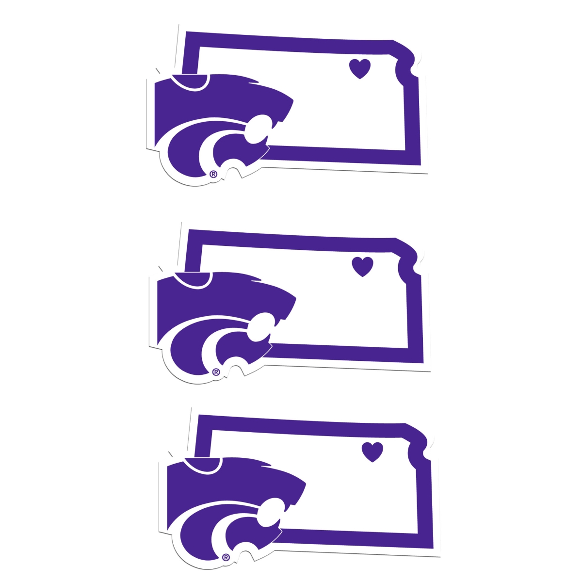 Siskiyou C3HSD15 Unisex NCAA Kansas State Wildcats Home State Decal - One Size - Pack of 3