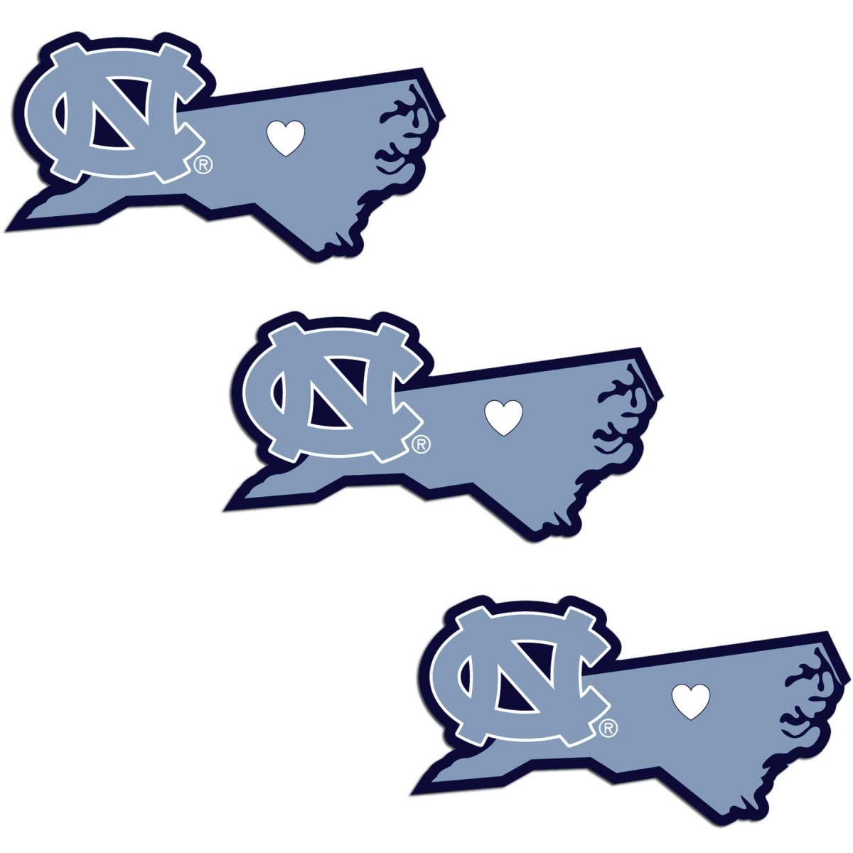 Siskiyou C3HSD9 Unisex NCAA North Carolina Tar Heels Home State Decal - One Size - Pack of 3