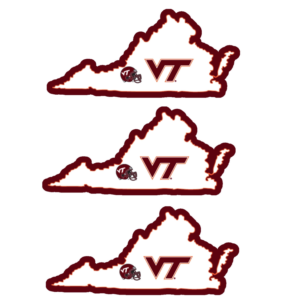 Siskiyou C3HSD61 Unisex NCAA Virginia Tech Hokies Home State Decal - One Size - Pack of 3