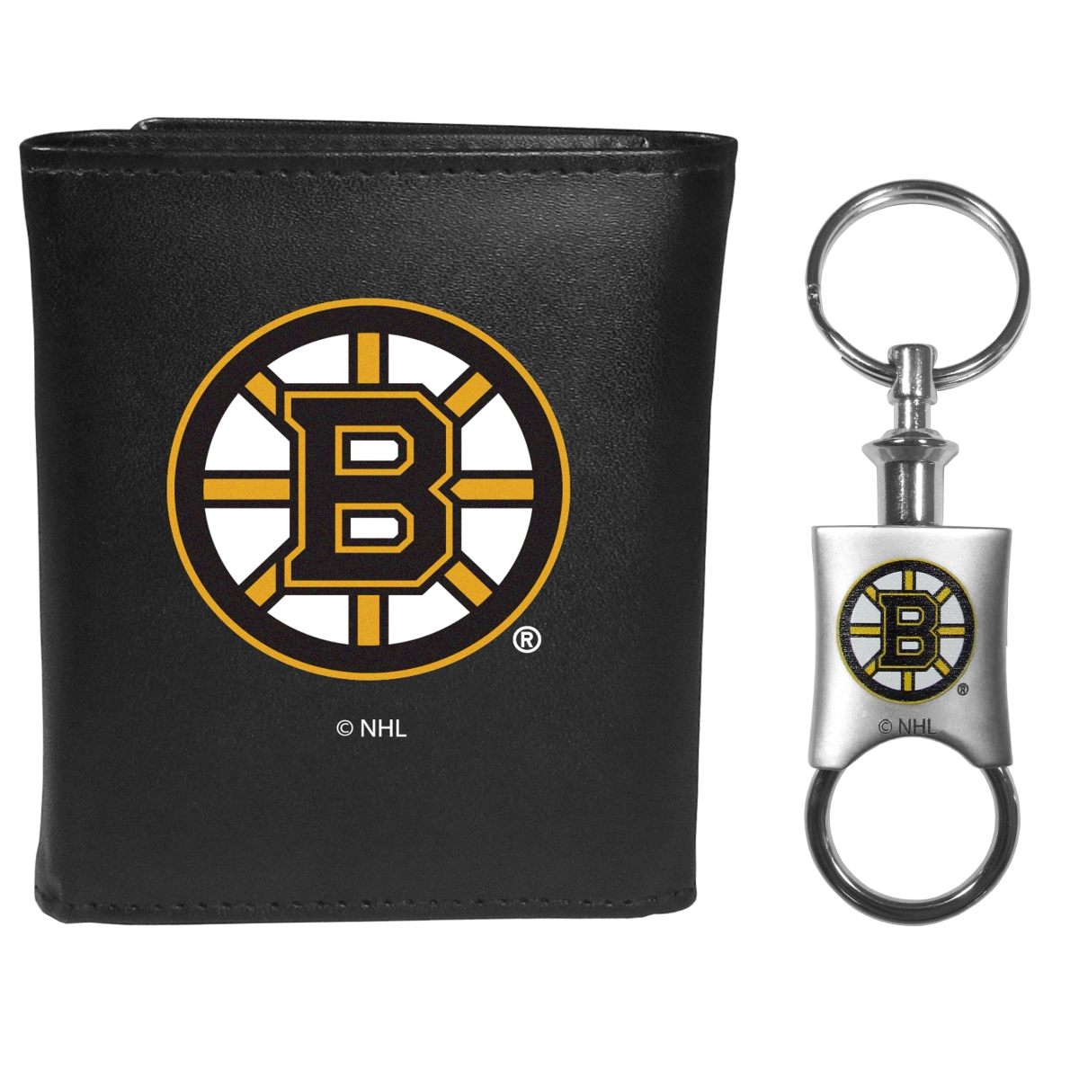 Siskiyou HTRL20KPV NHL Boston Bruins Leather Tri-Fold Wallet & Valet Key Chain