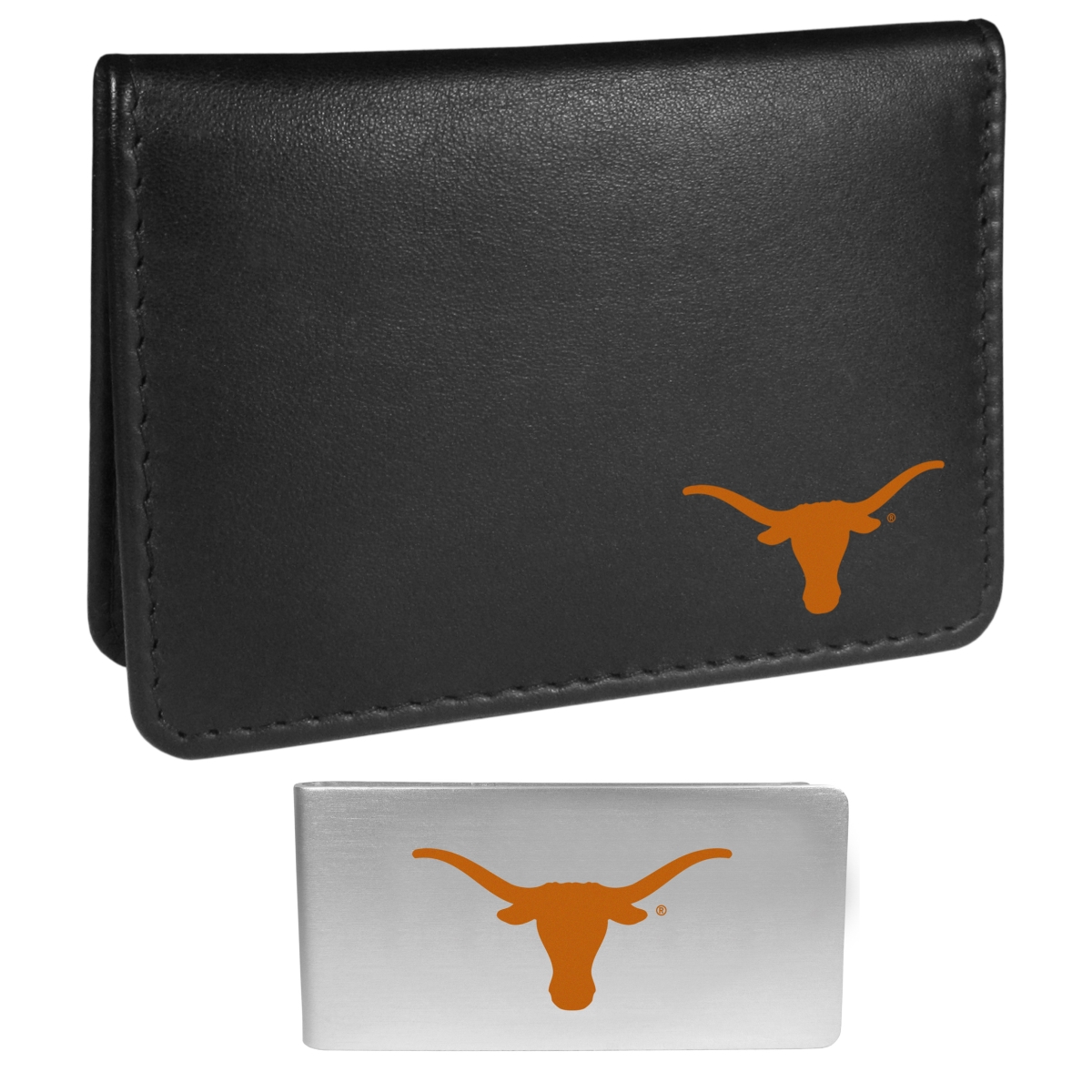 Texas Longhorns Bi-fold Wallet & Money Clip - Black - Slim Design - NCAA Licensed