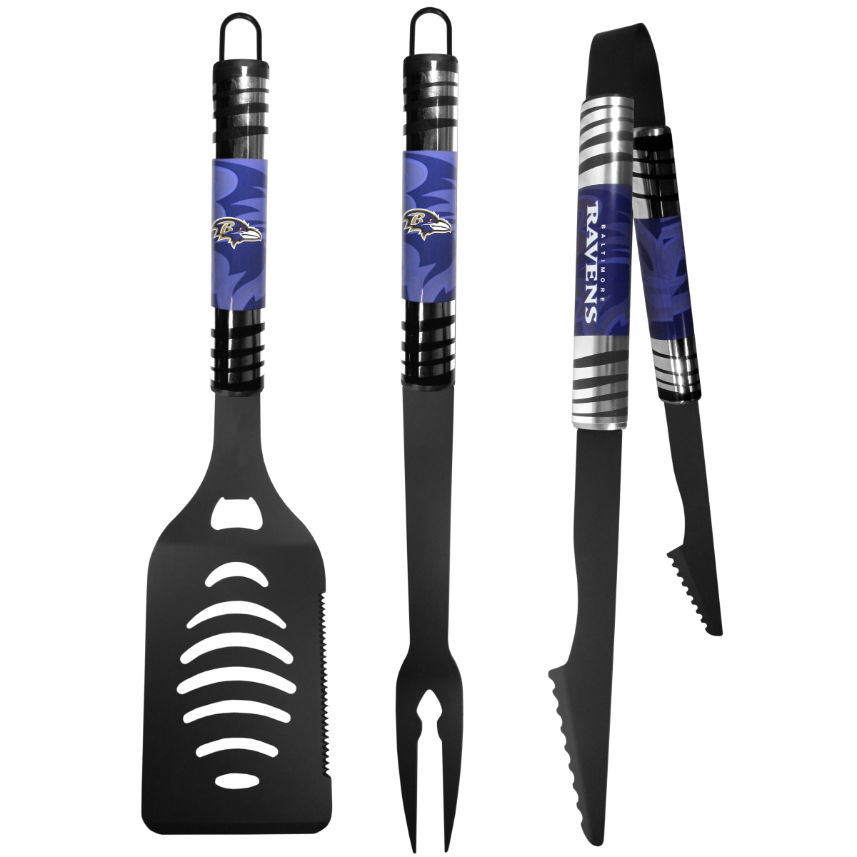 Siskiyou F3BC180 NFL Baltimore Ravens 3 Piece Black Tailgater BBQ Set