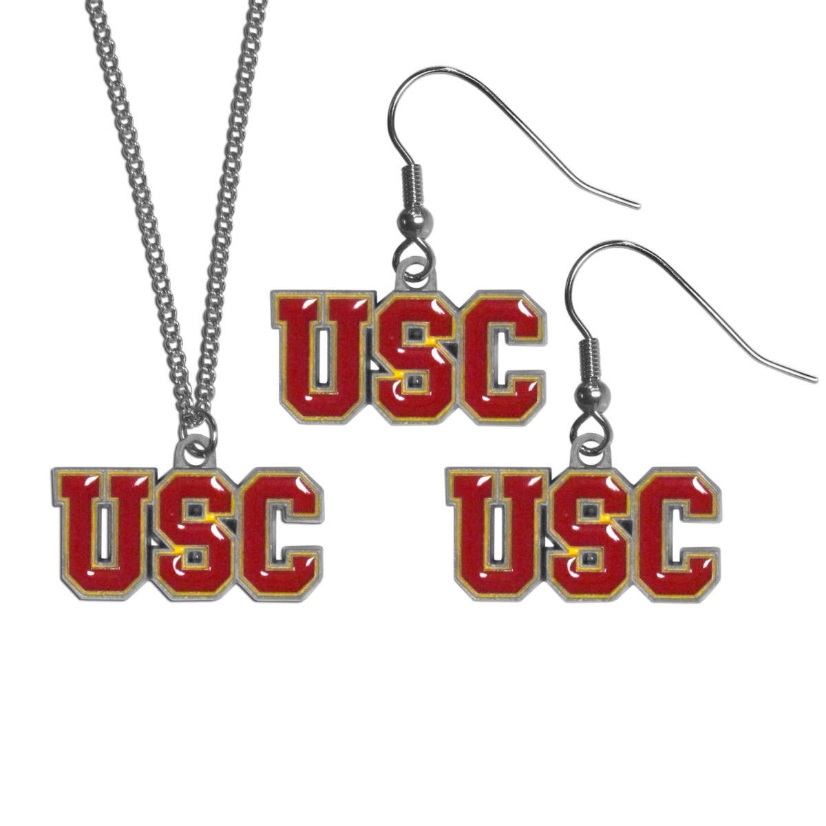 Siskiyou  NCAA USC Trojans Dangle Earrings & Chain Necklace Set