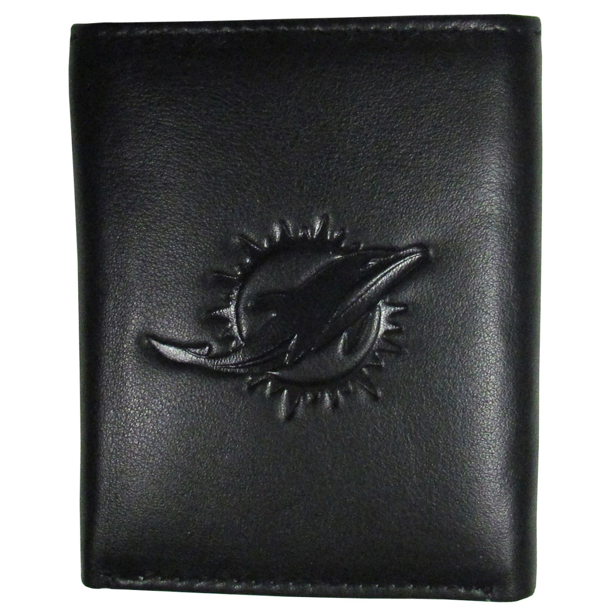 Miami Dolphins Embossed Leather Tri-Fold Wallet - Black - Men's Accessory - NFL Licensed