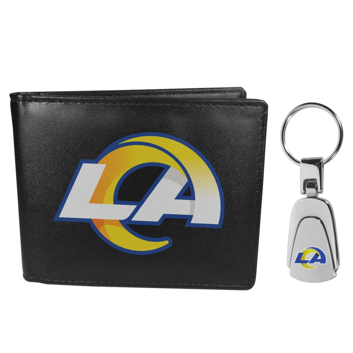 Siskiyou Sports FLBF130KP Los Angeles Rams Leather Bi-Fold Wallet & Steel Key Chain - One Size