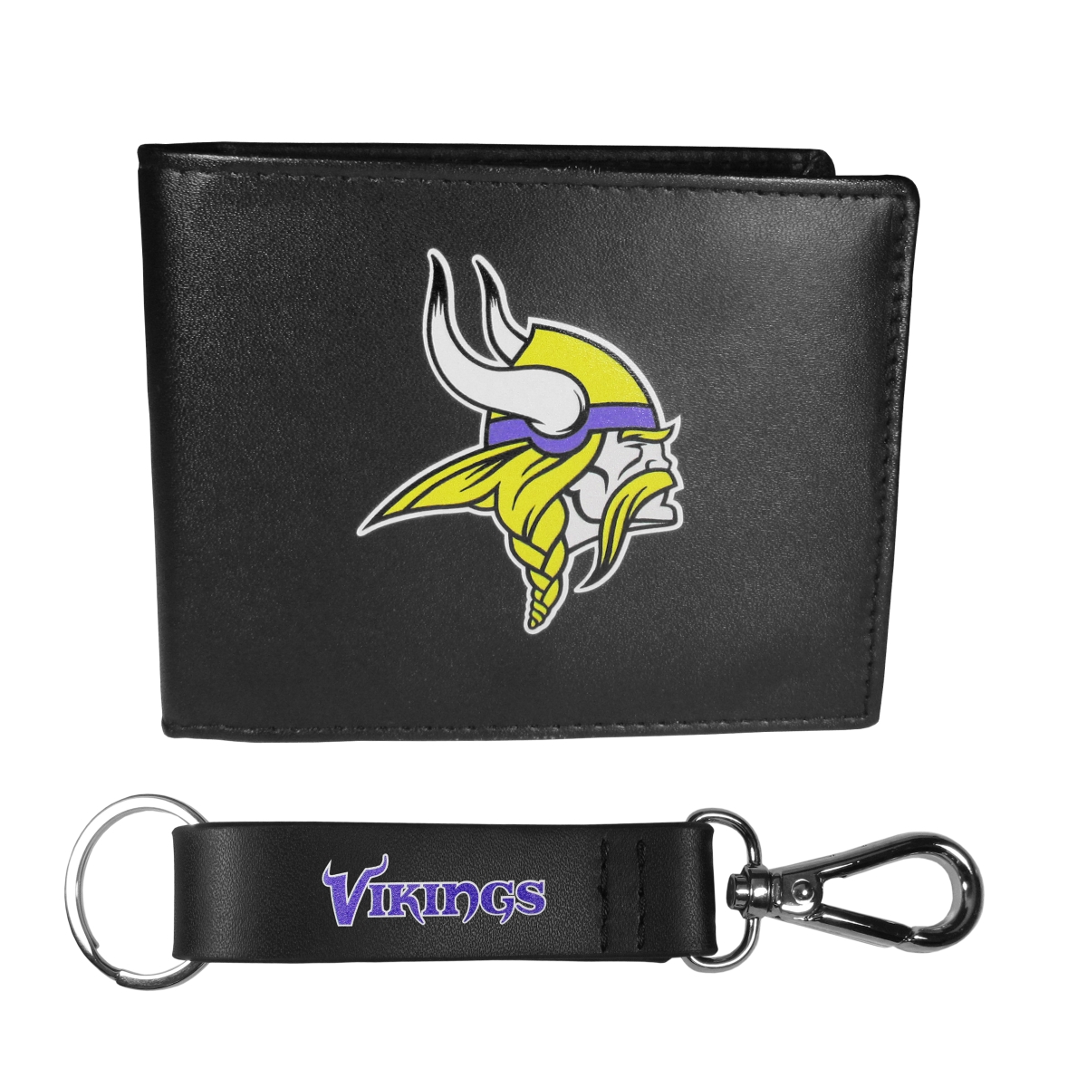 Siskiyou Sports FLBF165KCS Minnesota Vikings Leather Bi-Fold Wallet & Strap Key Chain - One Size