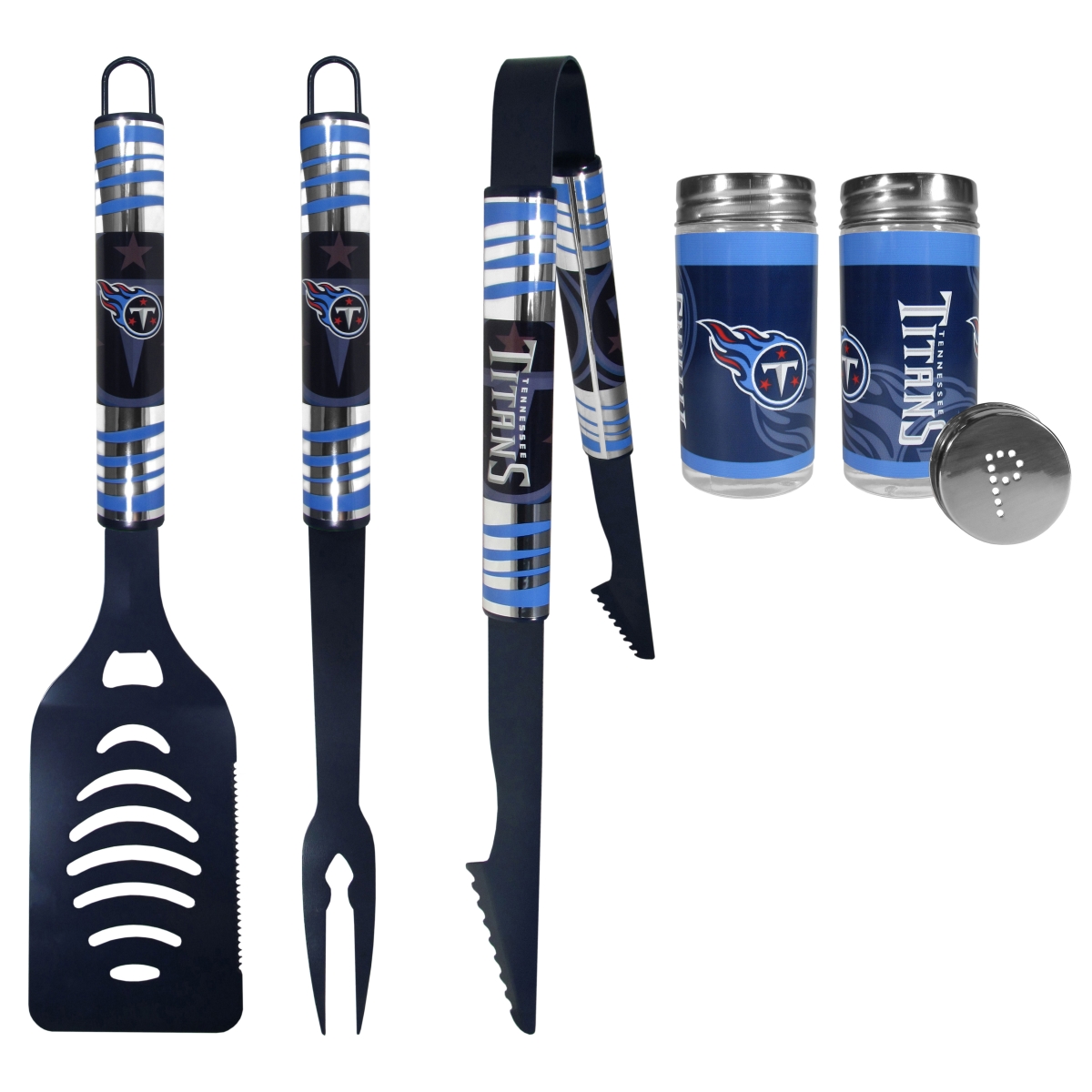 Siskiyou Sports F3CC185TSP NFL Tennessee Titans Color BBQ Tools with Salt & Pepper Shakers - 3 Piece