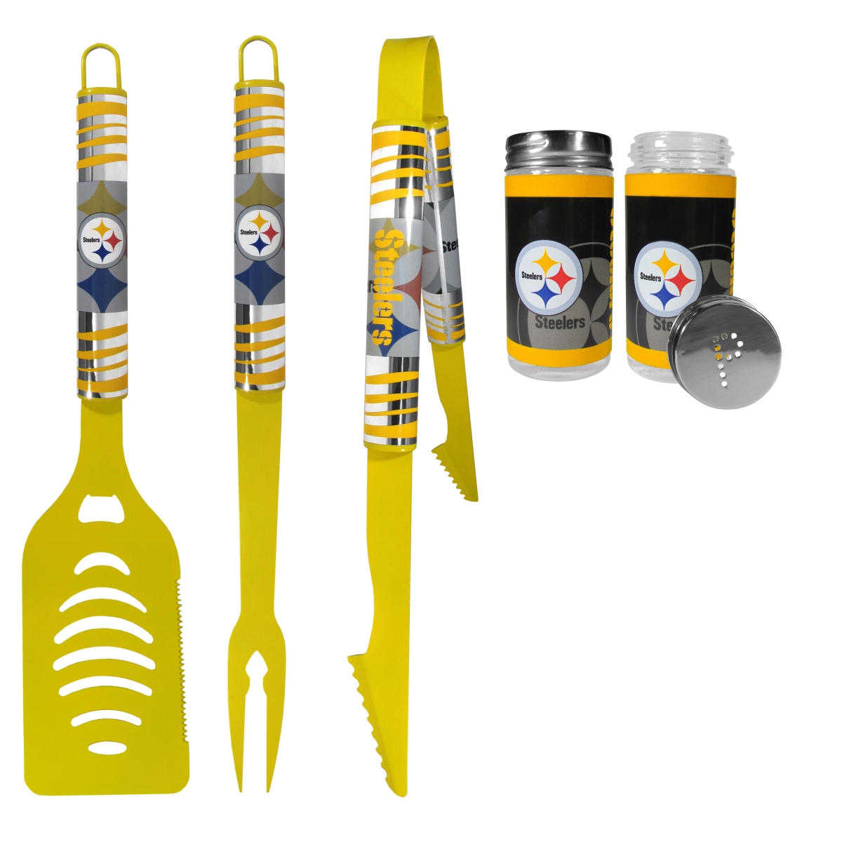 Siskiyou Sports F3CC160TSP NFL Pittsburgh Steelers Color BBQ Tools with Salt & Pepper Shakers - 3 Piece