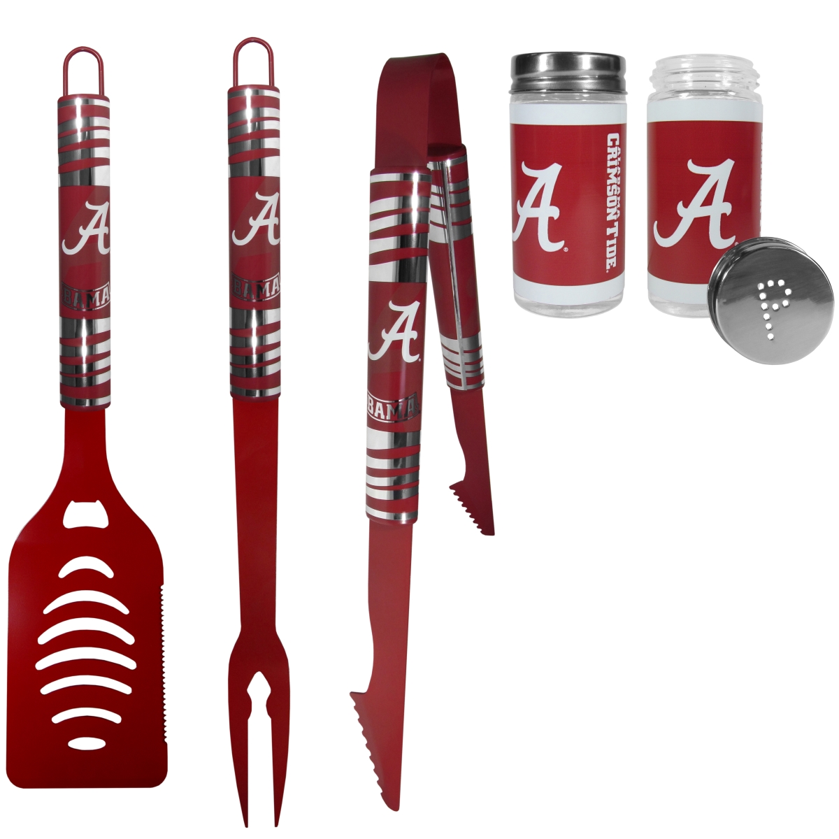 Siskiyou Sports C3CC13TSP Alabama Crimson Tide Color BBQ Tools with Salt & Pepper Shakers - 3 Piece