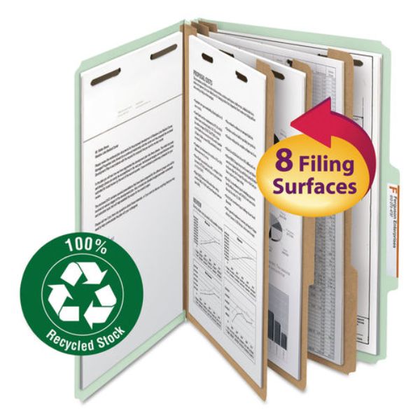Smead Manufacturing SMD19093 100 Percent Recycled Pressboard Classification Folders - 3 Dividers - Legal Size - Gray & Green