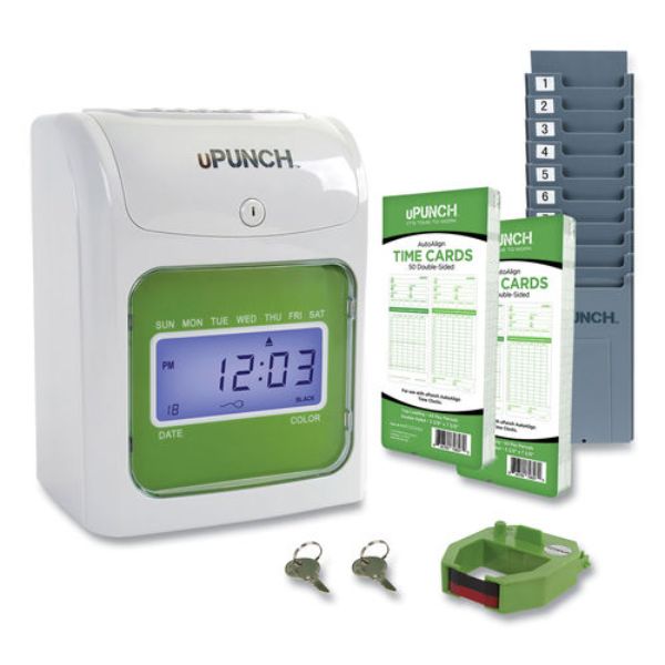 HN1500 Electronic Non-calculating Time Clock Bundle, LCD Display - Beige & Green