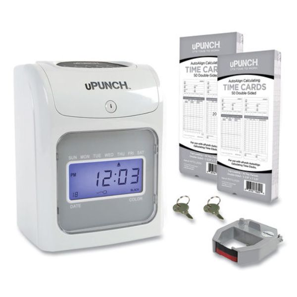 HN2500 Electronic Calculating Time Clock Bundle, LCD Display - Beige & Gray