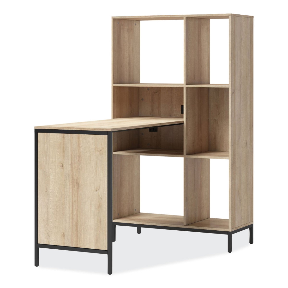 Whalen Furniture WHLTU48CD Turing Home Office Workstation with Integrated Bookcase & Power Center - 48.3 x 31.75 x 55.25 in. - Desert Ash & Black -  Whalen Furniture Manufacturing Inc