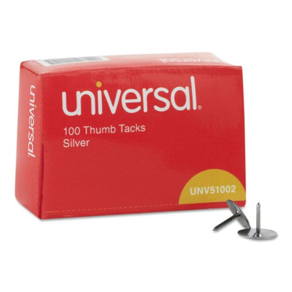 Thumb Tacks - Steel - Silver - 0.37 in. - Box of 100