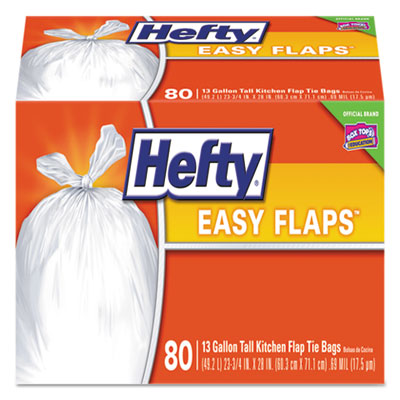 Picture of PCT E84563 Hefty Easy Flaps Tall-Kitchen Trash Bags 13 gal 0.8 Mil, White 80 Box