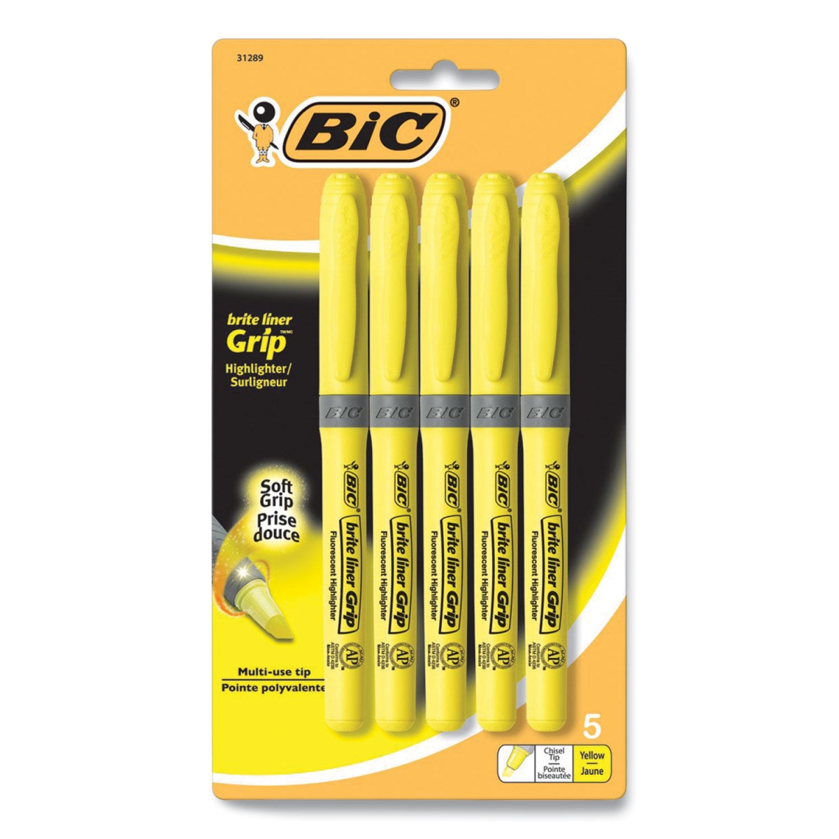 BIC31289 Brite Liner Grip Pen Style Highlighters - Yellow -  BIC Corporate