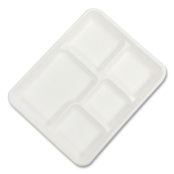 Picture of Boardwalk BWKTRAY128NPFA 8.26 x 0.98 x 10.9 in. 5-Compartment Bagasse PFAS-Free Food Tray, White - Pack of 500