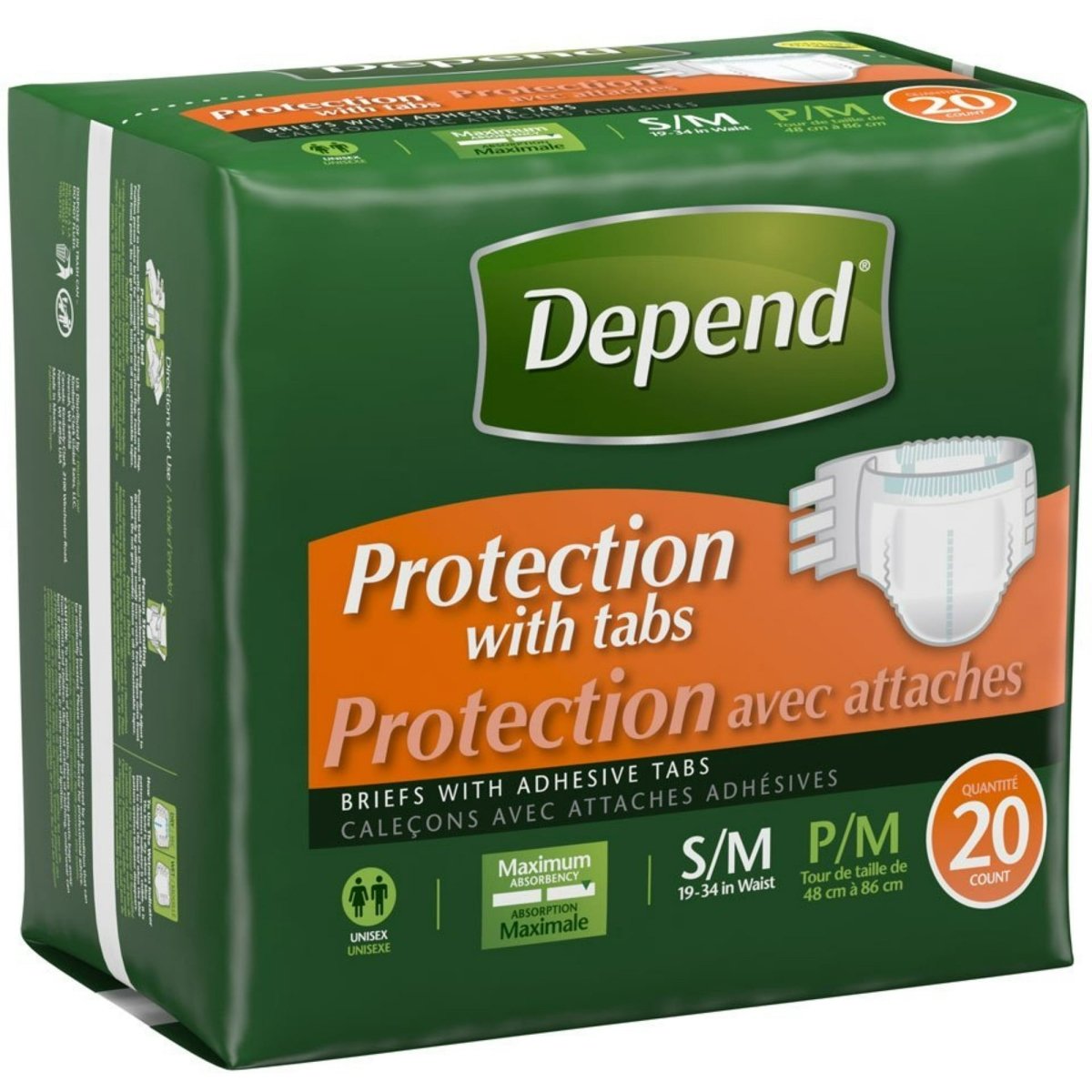 Picture of Kimberly Clark KCC35456 Depend Protection with Tabs Incontinence Underwear - Small & Medium - Pack of 3