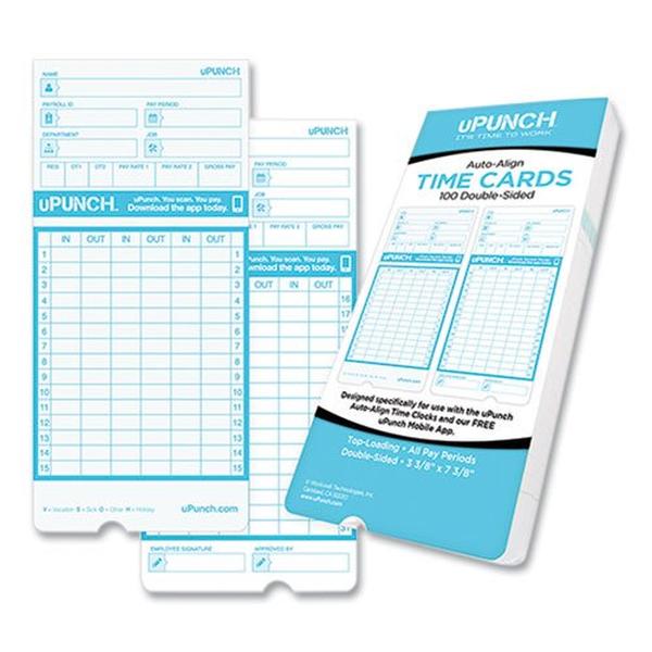 Picture of Upunch PPZCB1100 3.38 x 7.38 in. Pay-to-Punch Time Card for SB1200 Time Clock&#44; Two Sides - Pack of 100
